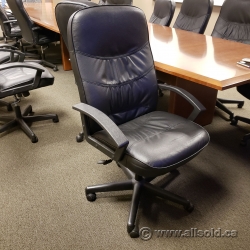 Black Leather Office Task Chair with Fixed Arms